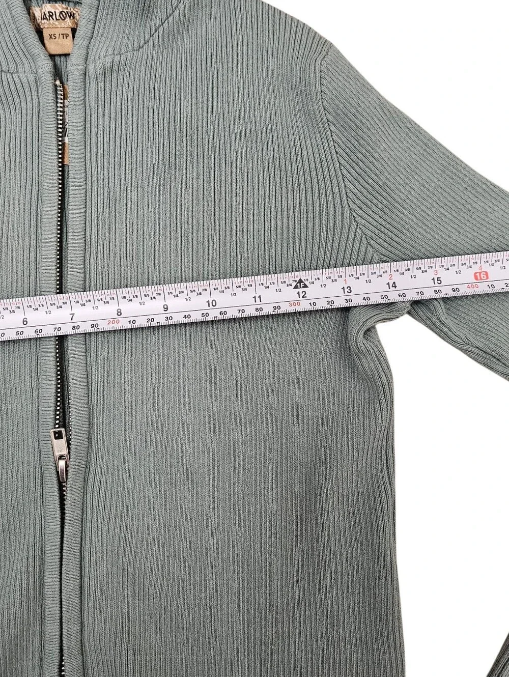 Harlow Cropped Ribbed Zip-Up Hoodie in Sage Green - Picture 6 of 7